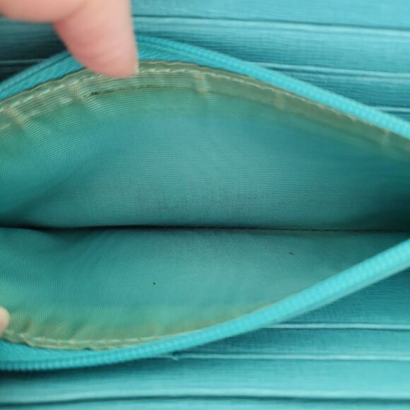 Furla Italian Zip Around Wallet Large Geniue Leather Tiffany Blue Designer Logo - Picture 7 of 10